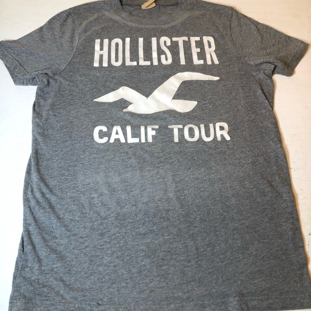 Hollister Gray 'Calif Tour' Tee, White Logo, Medium, pre-owned